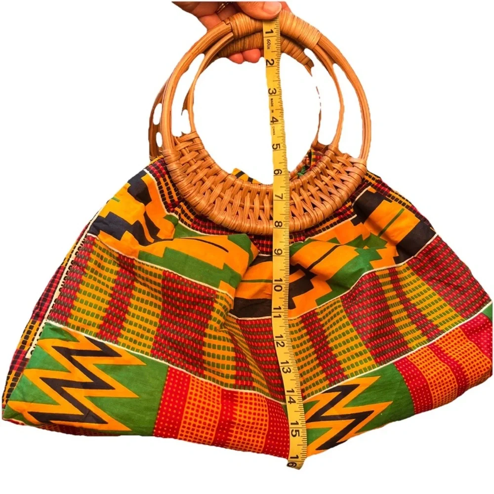 Kente Cloth Purse Handbag Tote Round Woven Handles Attached Coin purse - Picture 8 of 10